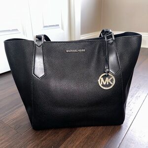 Michael Kors Collection Kimberly Large Leather Top Zip Bonded Tote Solid Black
